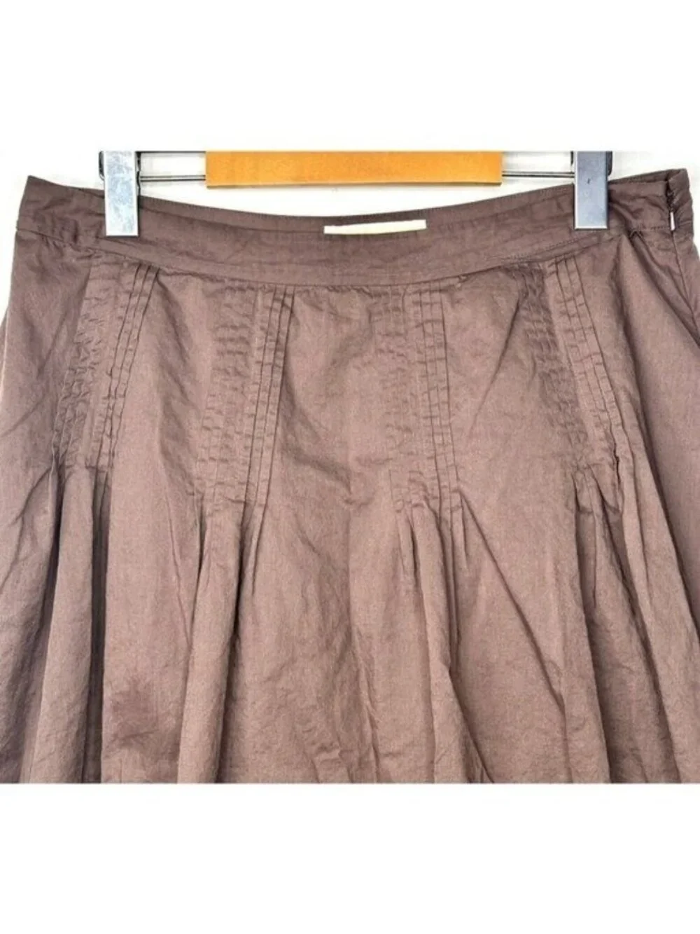 Michael Kors Boho Flare Skirt Womens 10 Brown Embroidered Pleated Cotton